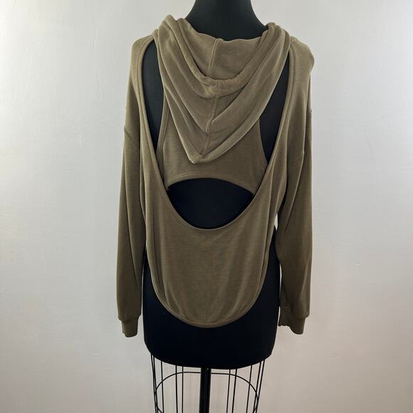 FREE PEOPLE Movement Back Into It Olive Green Long Sleeve Rounded Hoodie Sz XS - Picture 7 of 9